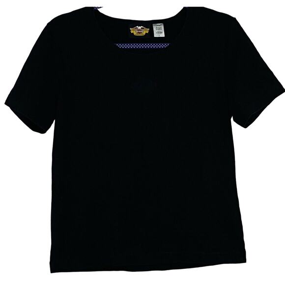Womens L Harley Davidson Tee Black T Shirt Short Sleeve Front Logo Embroidery - Picture 1 of 4
